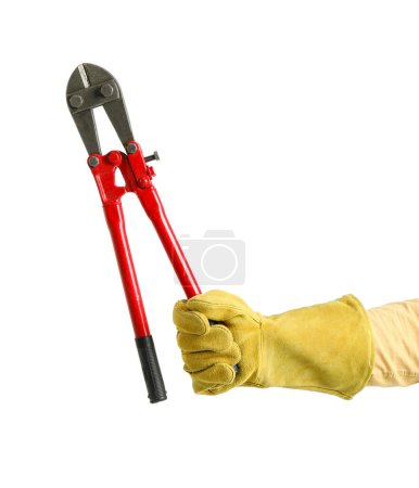 Photo for Worker with bolt cutter on white background - Royalty Free Image