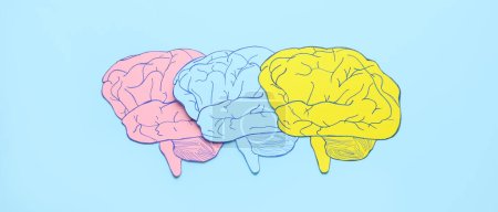 Paper human brains on light blue background