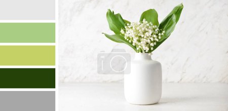 Téléchargez les photos : Vase avec de belles fleurs de lis de la vallée sur fond clair. Différents modèles de couleur - en image libre de droit
