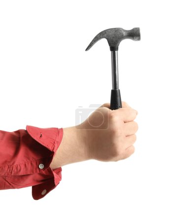 Téléchargez les photos : Travailleur avec marteau sur fond blanc - en image libre de droit