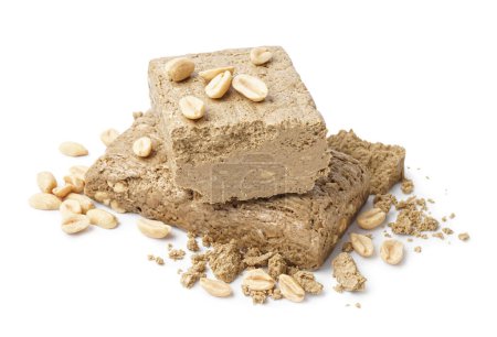 Photo for Sweet halva and peanuts on white background - Royalty Free Image