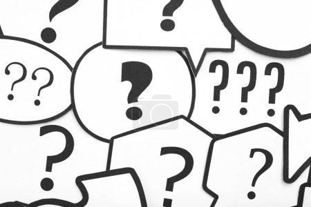 Photo for Speech bubbles with question marks, closeup - Royalty Free Image