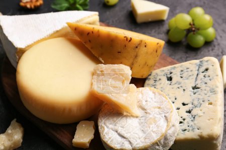 Photo for Different types of tasty cheese on table, closeup - Royalty Free Image