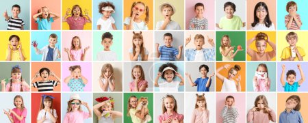 Photo for Set of different cute children on color background - Royalty Free Image
