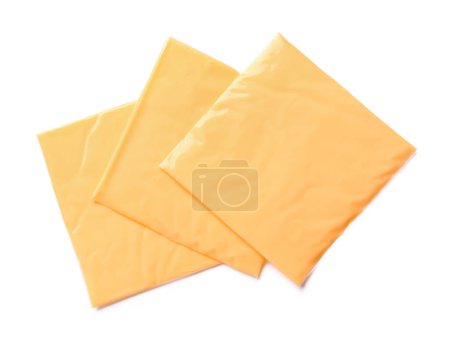 Photo for Slices of tasty processed cheese on white background - Royalty Free Image