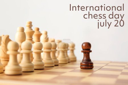 Photo for Board with chess pieces on light background. International Chess Day - Royalty Free Image