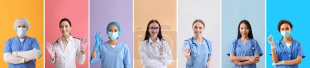 Photo for Set of doctors on colorful background - Royalty Free Image
