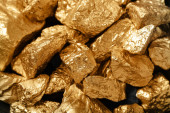 Golden nuggets as background, closeup Poster #661556132