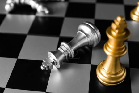 Photo for Chess pieces on board, closeup. Loser concept - Royalty Free Image