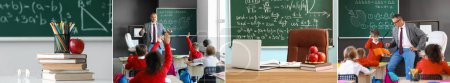 Photo for Collage of male math teacher and group of children in classroom - Royalty Free Image