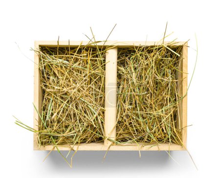 Photo for Straw in wooden basket on white background - Royalty Free Image
