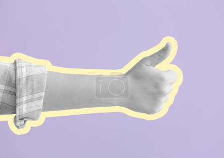 Photo for Hand of woman showing thumb-up gesture on lilac background - Royalty Free Image