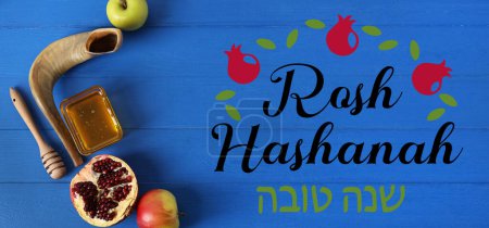 Photo for Banner for Rosh hashanah (Jewish New Year) with symbols - Royalty Free Image