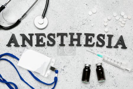 Photo for Word ANESTHESIA with medical supplies on grunge background - Royalty Free Image