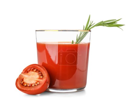 Foto de Glass of tasty tomato juice isolated on white background - Imagen libre de derechos