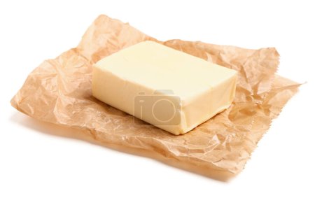 Téléchargez les photos : Baking paper with fresh butter on white background - en image libre de droit