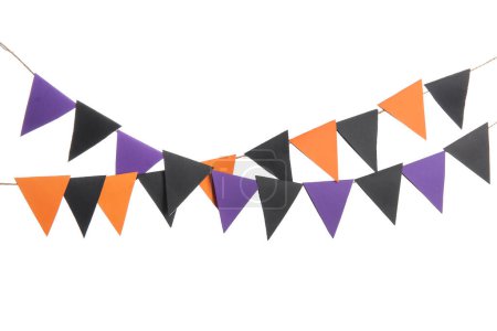 Photo for Garlands made of paper flags for Halloween celebration on white background - Royalty Free Image