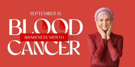 Banner para el Mes de Conciencia del Cáncer de Sangre con la mujer madura después de la quimioterapia