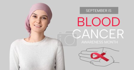 Photo for Banner for Blood Cancer Awareness Month with young woman after chemotherapy - Royalty Free Image