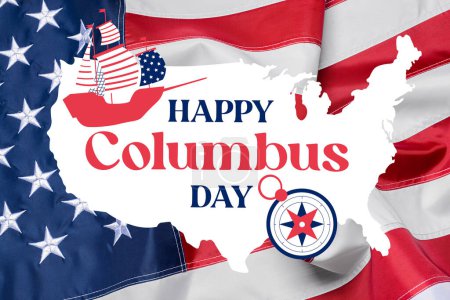 Téléchargez les photos : Bannière pour Happy Columbus Day avec drapeau des États-Unis - en image libre de droit