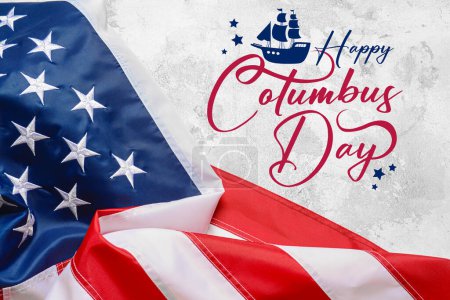 Téléchargez les photos : Bannière pour Happy Columbus Day avec drapeau américain sur fond grunge - en image libre de droit
