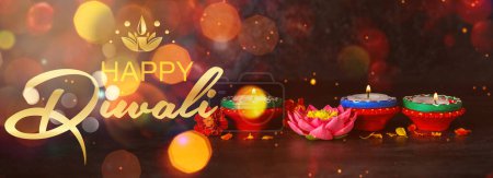 Photo for Beautiful greeting card for Indian holiday Diwali (Festival of lights) - Royalty Free Image