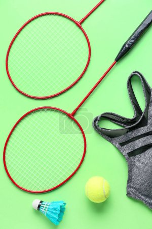 Photo for Set of sports equipment and clothes on color background - Royalty Free Image