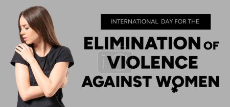 Téléchargez les photos : Bannière pour la Journée internationale pour l'élimination de la violence contre les femmes avec une jeune fille effrayée - en image libre de droit