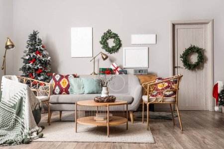 Photo for Cozy living room decorated for Christmas with stylish interior design - Royalty Free Image