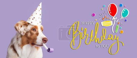 Photo for Greeting card for Happy Birthday with cute Australian shepherd dog - Royalty Free Image