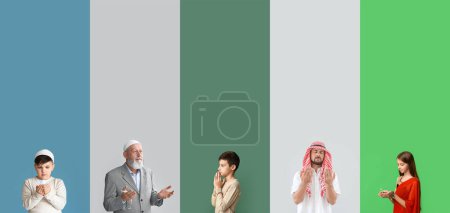 Photo for Many representatives of different religions on color background - Royalty Free Image