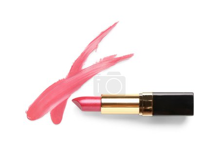 Photo for Beautiful pink lipstick with strokes on white background - Royalty Free Image