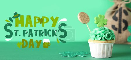 Photo for Festive banner for Happy St. Patrick's Day with cupcake - Royalty Free Image