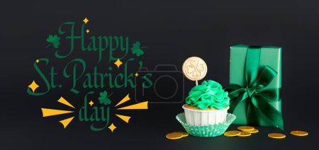 Photo for Festive banner for Happy St. Patrick's Day with cupcake and gift - Royalty Free Image