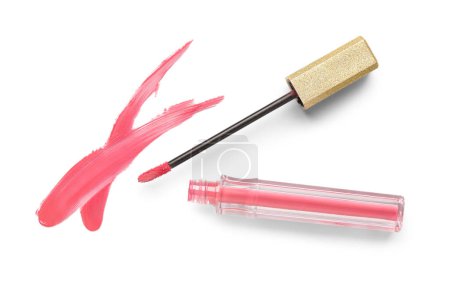 Photo for Pink liquid lipstick with strokes on white background - Royalty Free Image