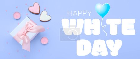 Photo for Banner for White Day with gift, candles and heart-shaped cookies - Royalty Free Image