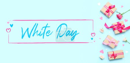 Téléchargez les photos : Bannière pour la Journée Blanche avec cadeaux, fleurs et cœurs - en image libre de droit