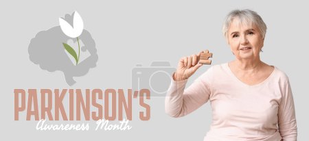 Photo for Banner for Parkinson's Awareness Month with senior woman - Royalty Free Image