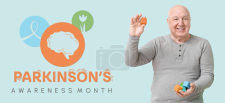 Photo for Banner for Parkinson's Awareness Month with senior man - Royalty Free Image