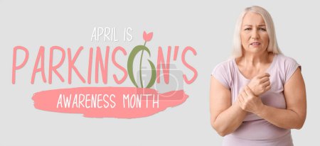 Banner for Parkinson's Awareness Month with middle-aged woman