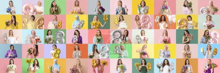 Große Collage schöner Frauen zum Internationalen Frauentag