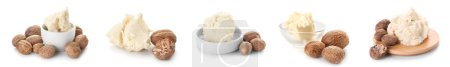 Photo for Collage of shea butter on white background - Royalty Free Image