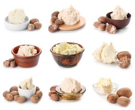 Photo for Collage of shea butter on white background - Royalty Free Image