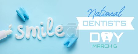 Foto de Banner para el Día Nacional del Dentista con pasta de dientes y dientes - Imagen libre de derechos