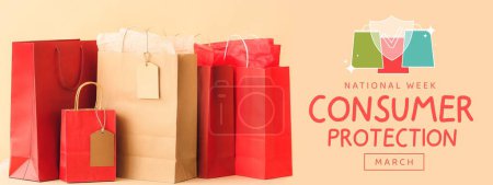 Foto de Banner para la Semana Nacional de Protección al Consumidor con bolsas de compras - Imagen libre de derechos