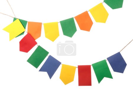 Colorful flags on white background. Festa Junina (June Festival) celebration