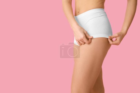 Photo for Beautiful young woman after epilation on pink background, closeup - Royalty Free Image