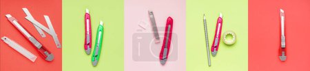Collage de cuchillo de utilidad sobre fondo de color