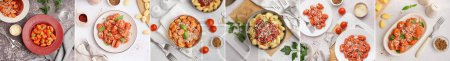 Collage de gnocchis savoureux avec sauce tomate et fromage sur la table