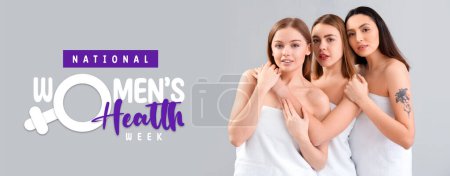 Foto de Banner para la Semana Nacional de la Salud de la Mujer con señoritas en toallas de baño - Imagen libre de derechos